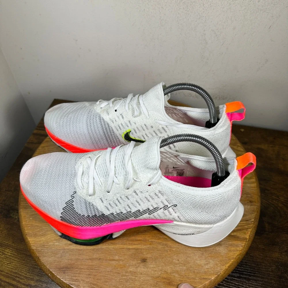 Nike Air Zoom Tempo Next% Flyknit Mens 10 White Pink Volt DJ5430-100 Shoe - Picture 8 of 8
